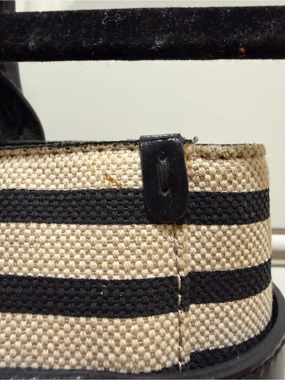 Kate Spade Villabella Quinn Tote Black & Cream Striped with Patent Bow Trim